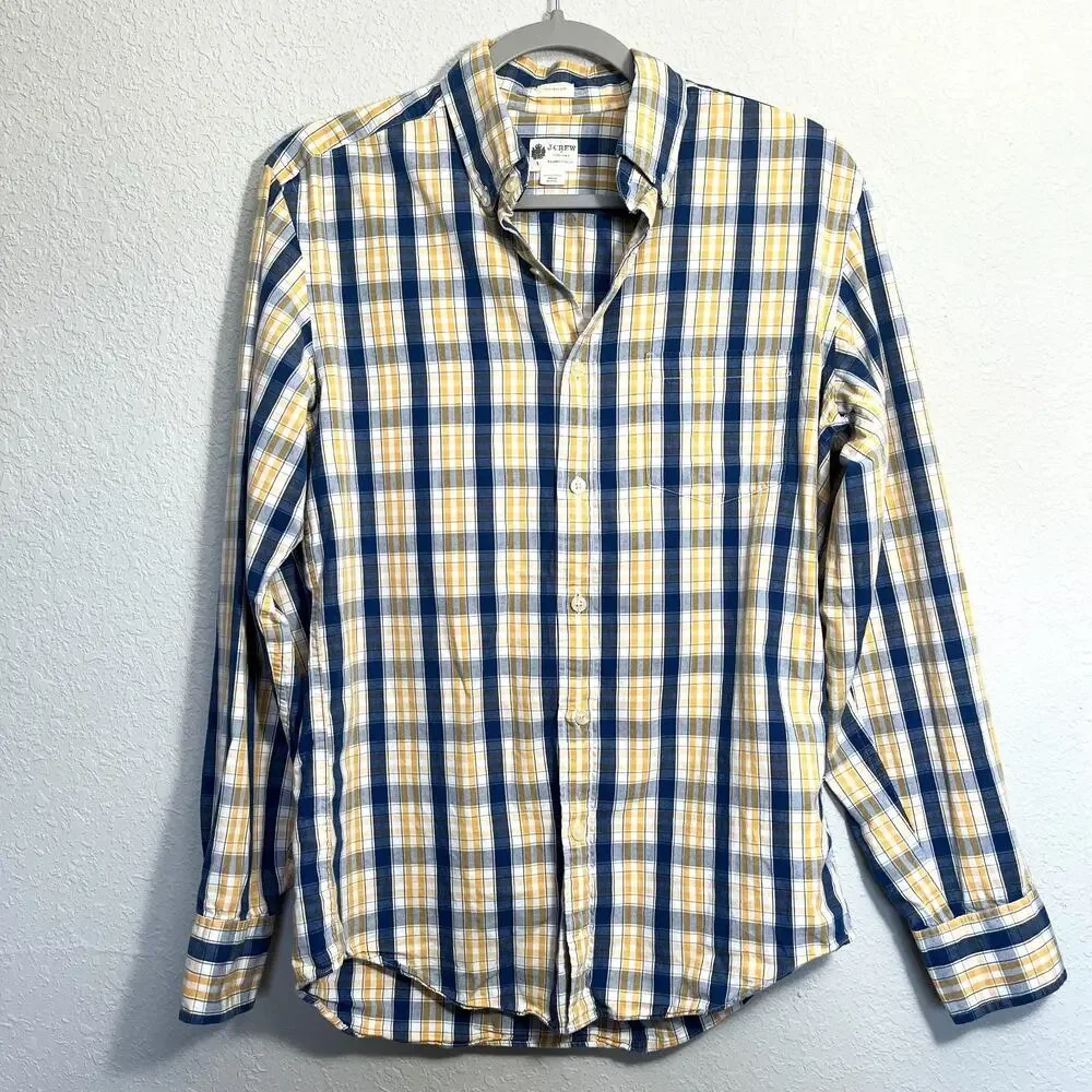 J CREW 100% Cotton Blue Yellow Button Down Long Sleeve Tailored Fit Shirt Small
